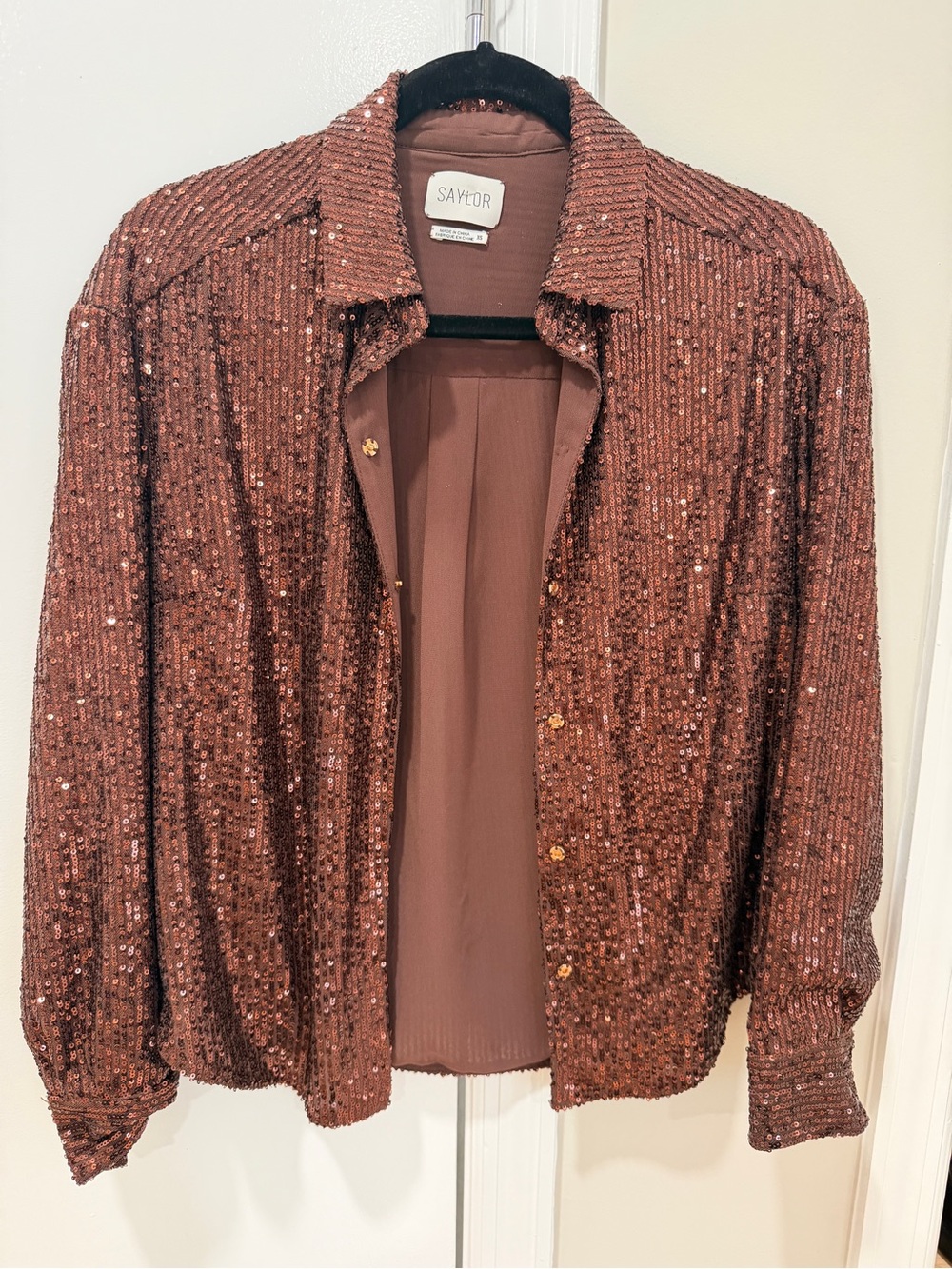 SAYLOR Copper Sequin Button-Down Jacket